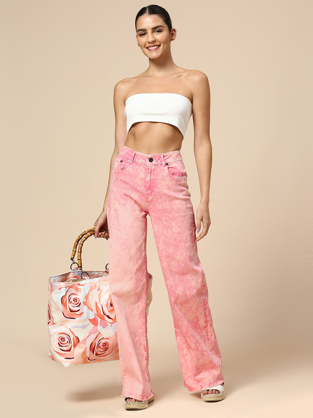 ACID WASH OVERDYED WIDE LEG 5 POCKET JEANS