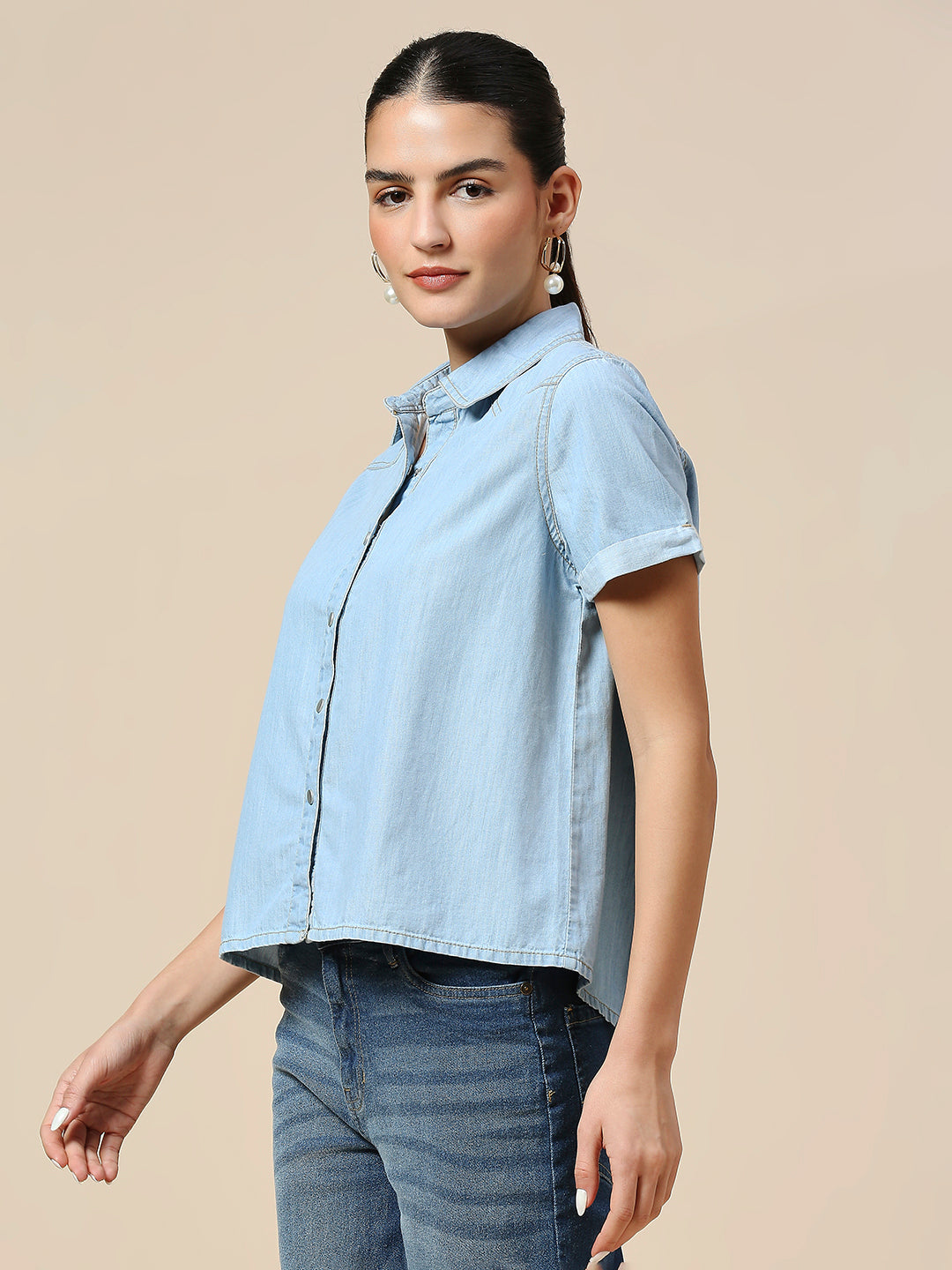 ICE WASH DENIM ESSENTIAL SHORT SLEEVE SHIRT