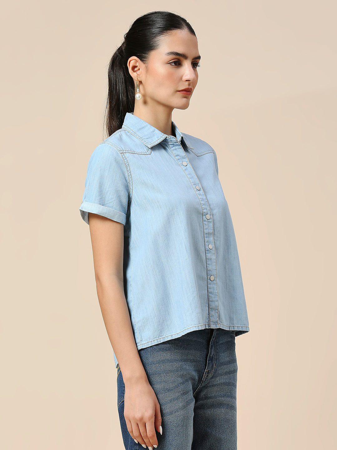ICE WASH DENIM ESSENTIAL SHORT SLEEVE SHIRT