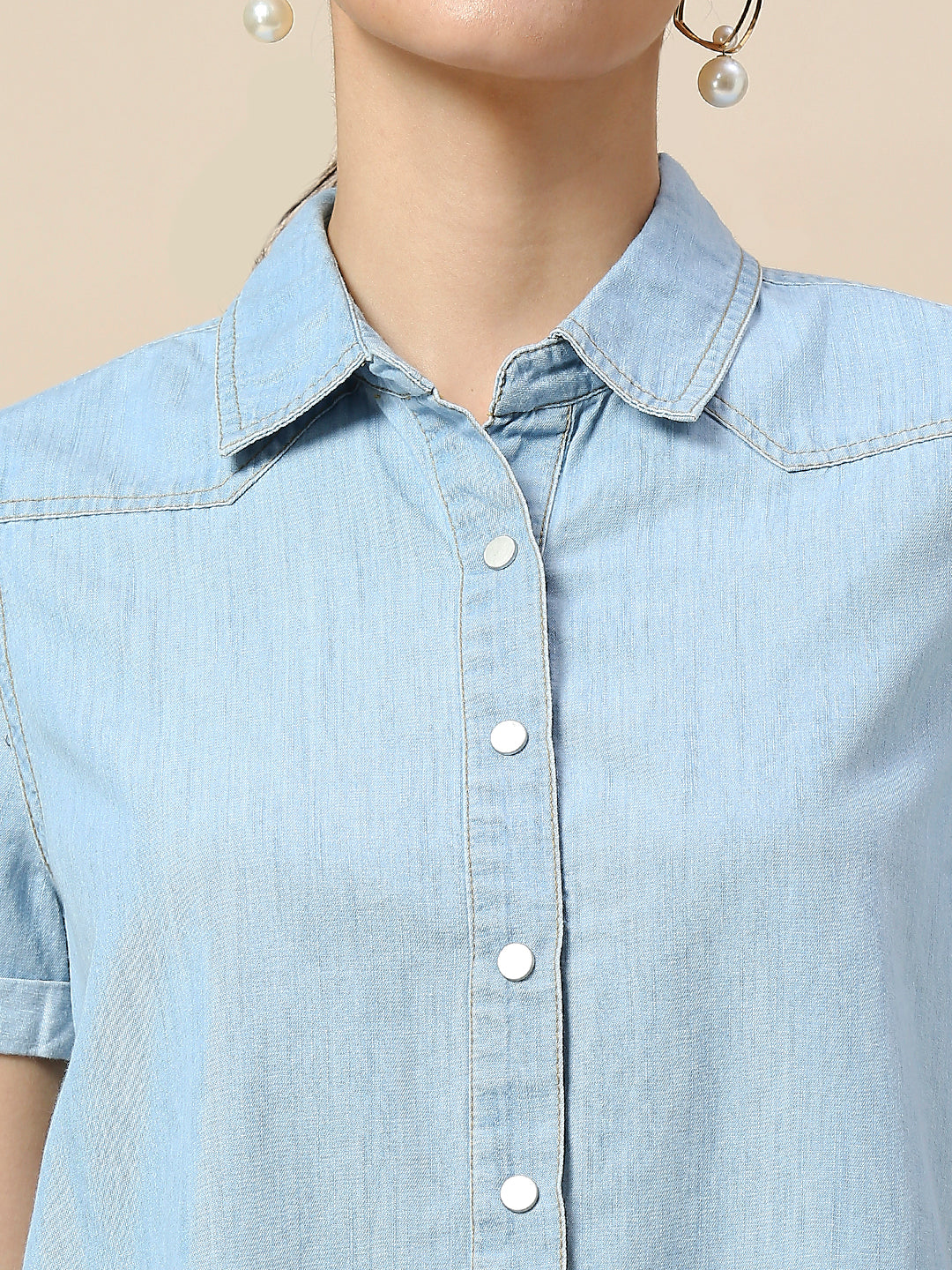 ICE WASH DENIM ESSENTIAL SHORT SLEEVE SHIRT