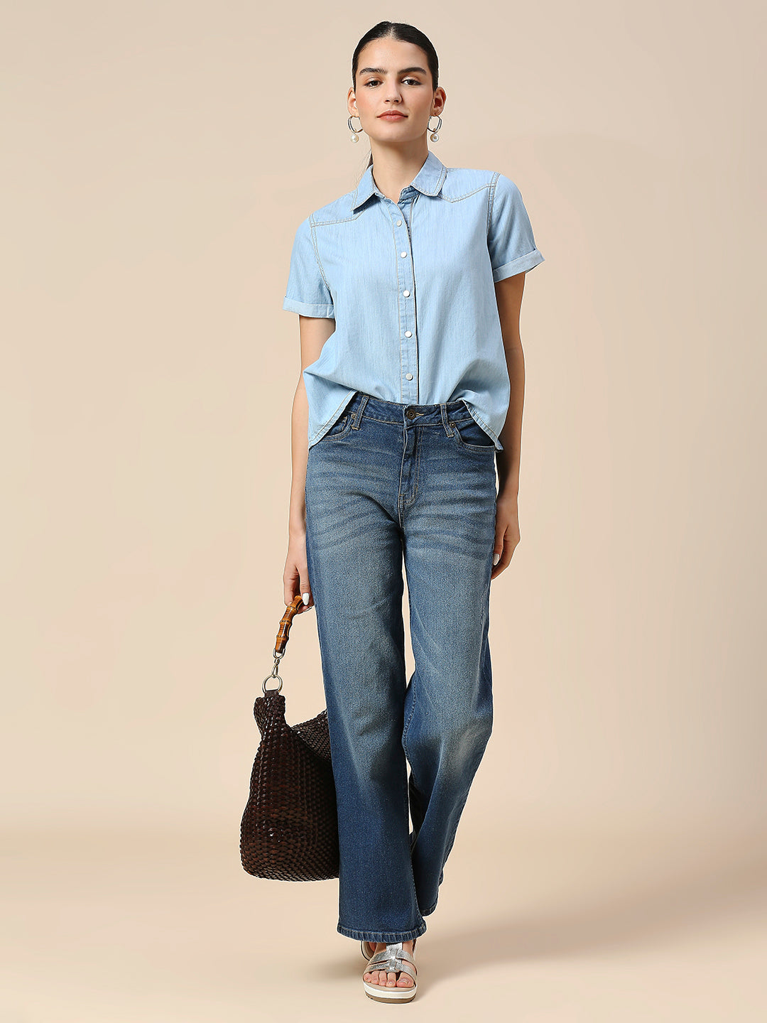 ICE WASH DENIM ESSENTIAL SHORT SLEEVE SHIRT