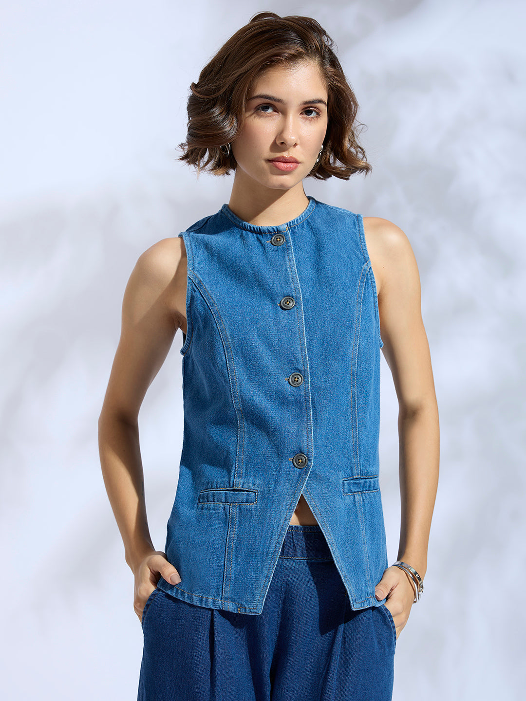 DENIM PANELLED VEST