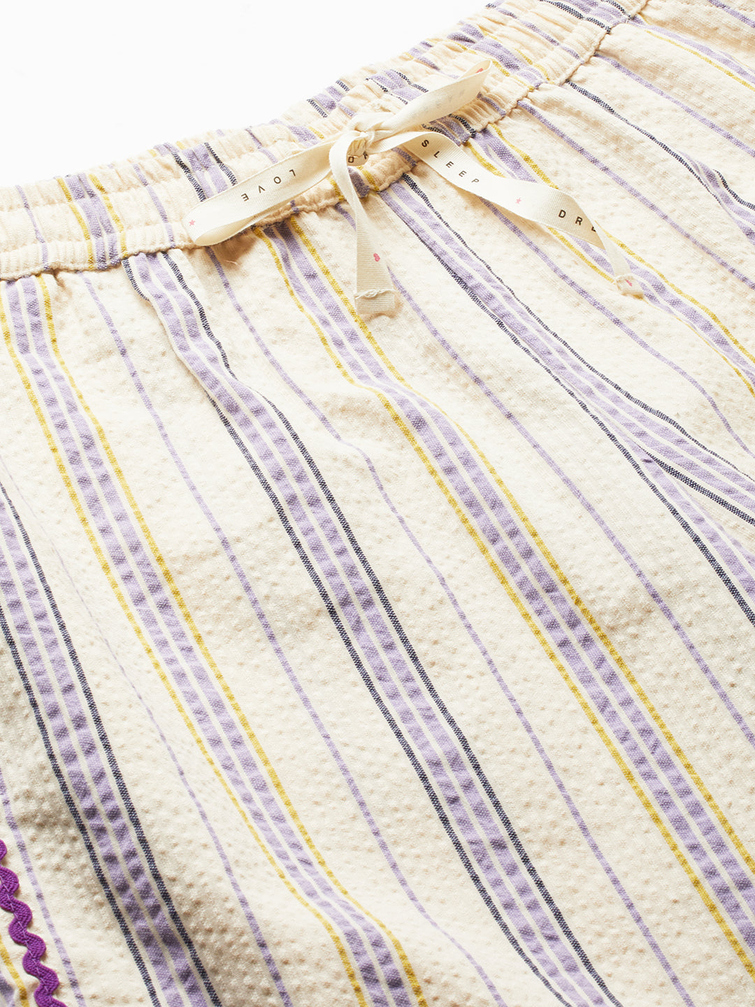 Striped Seersucker Knee Length Cotton Bermuda Shorts W/ Ric Rac Detailing