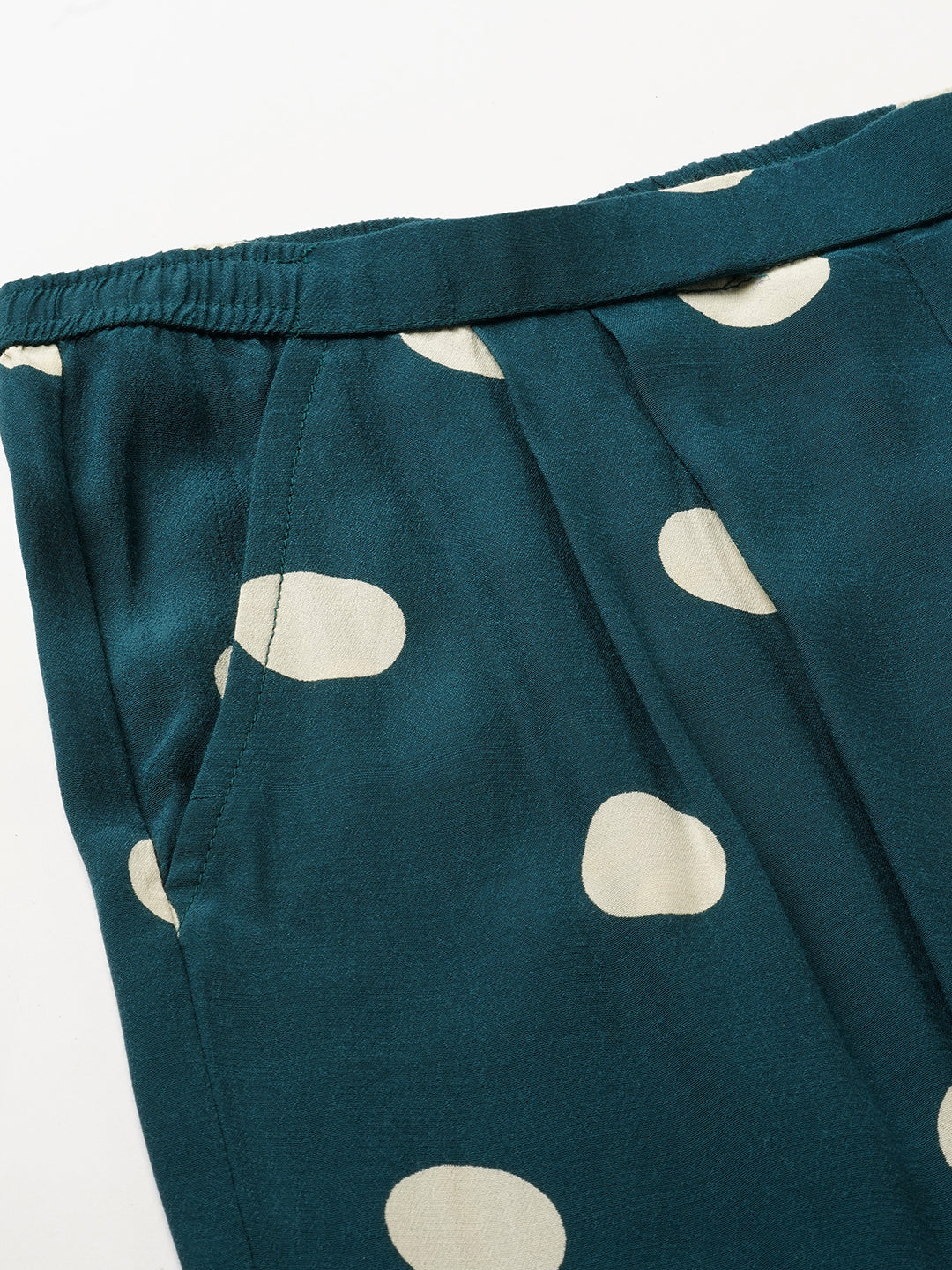 Polka Dot Viscose Crepe Pleated Pull On Trouser