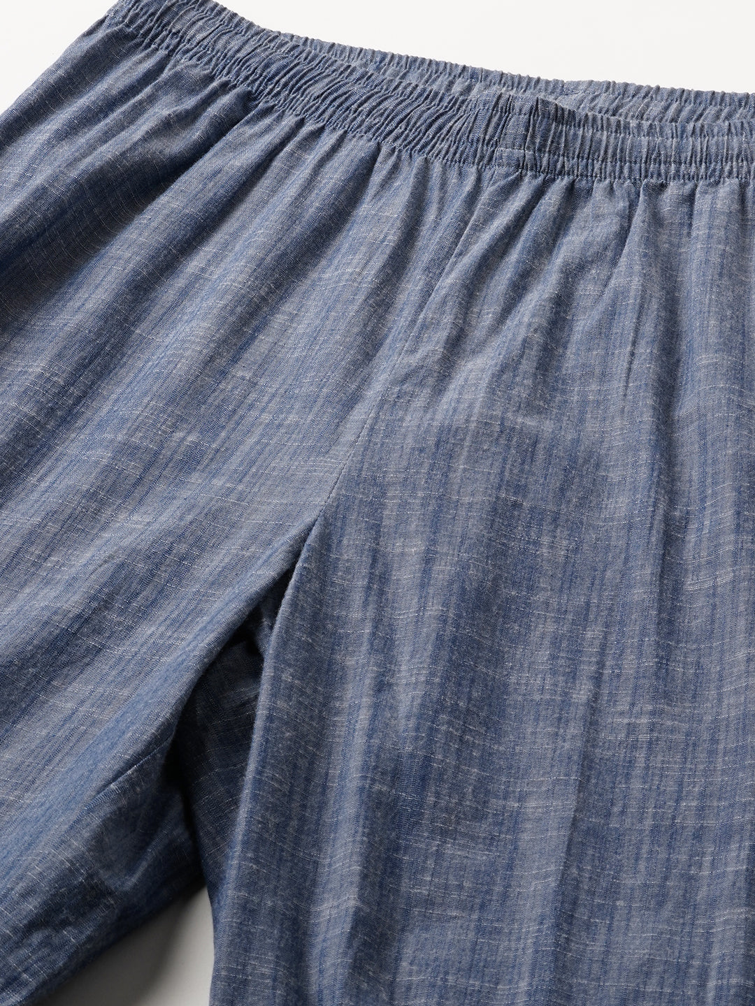 Crosshatch Cotton Chambray Pull On Pants With Embroidered Side Slits