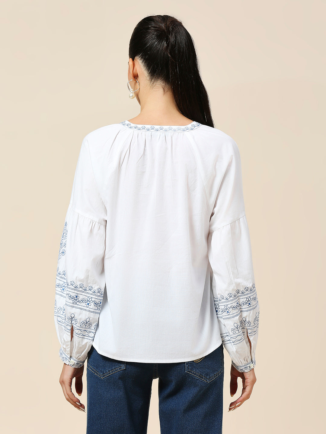 COTTON POPLIN EMBROIDERED TUNIC TOP