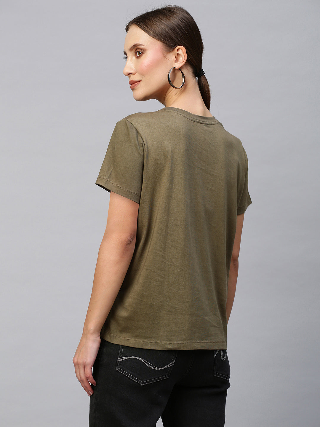 Cotton Jersey Embellished Cap Sleeve Tee