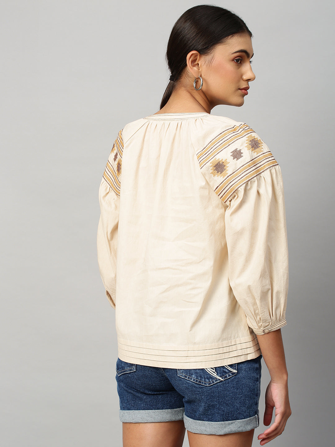 Cotton Poplin Embroidered Tunic Top