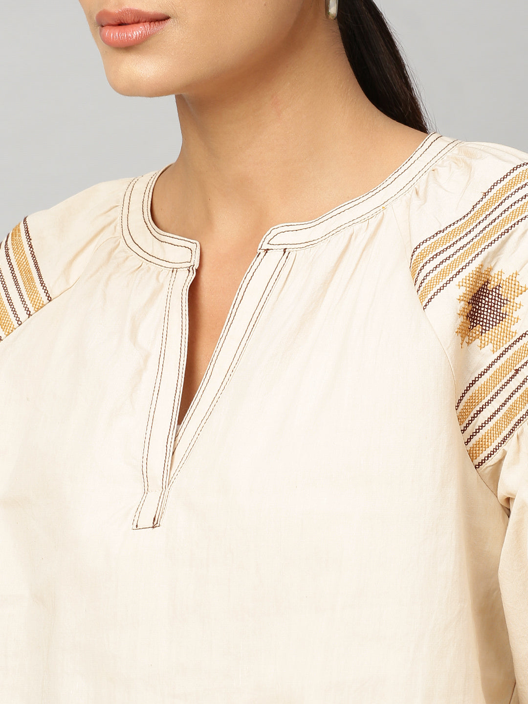 Cotton Poplin Embroidered Tunic Top