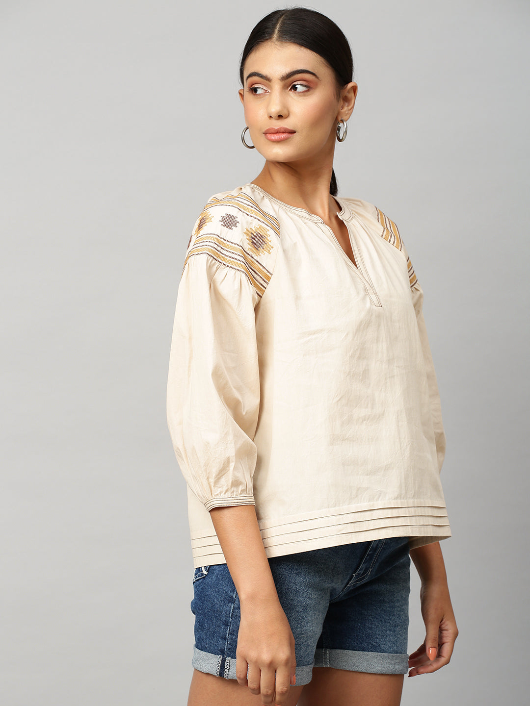 Cotton Poplin Embroidered Tunic Top