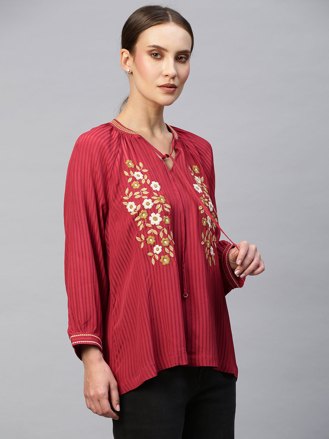 Viscose Crepe Dobby Embroidered Tunic Top