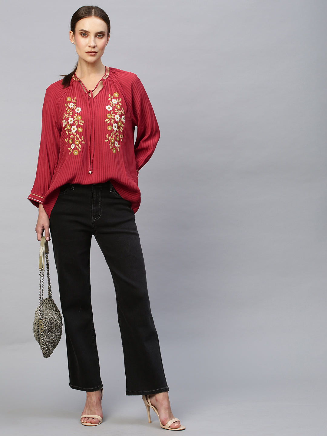 Viscose Crepe Dobby Embroidered Tunic Top