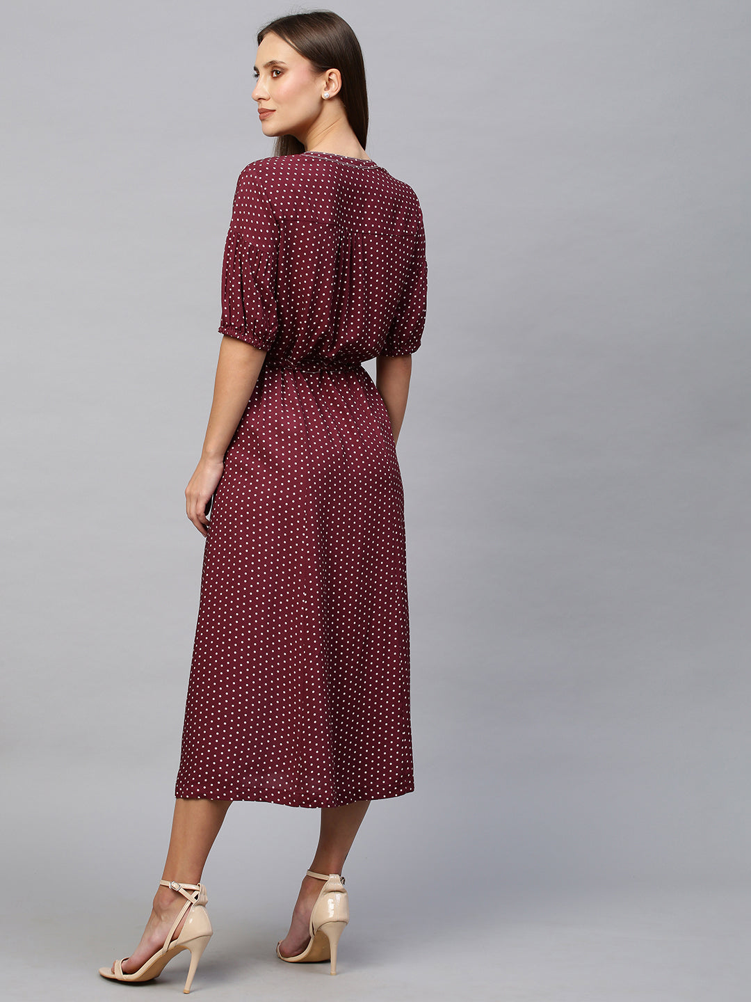 Printed Rayon, Embroidered Synched Waist Flared Shirt Dress