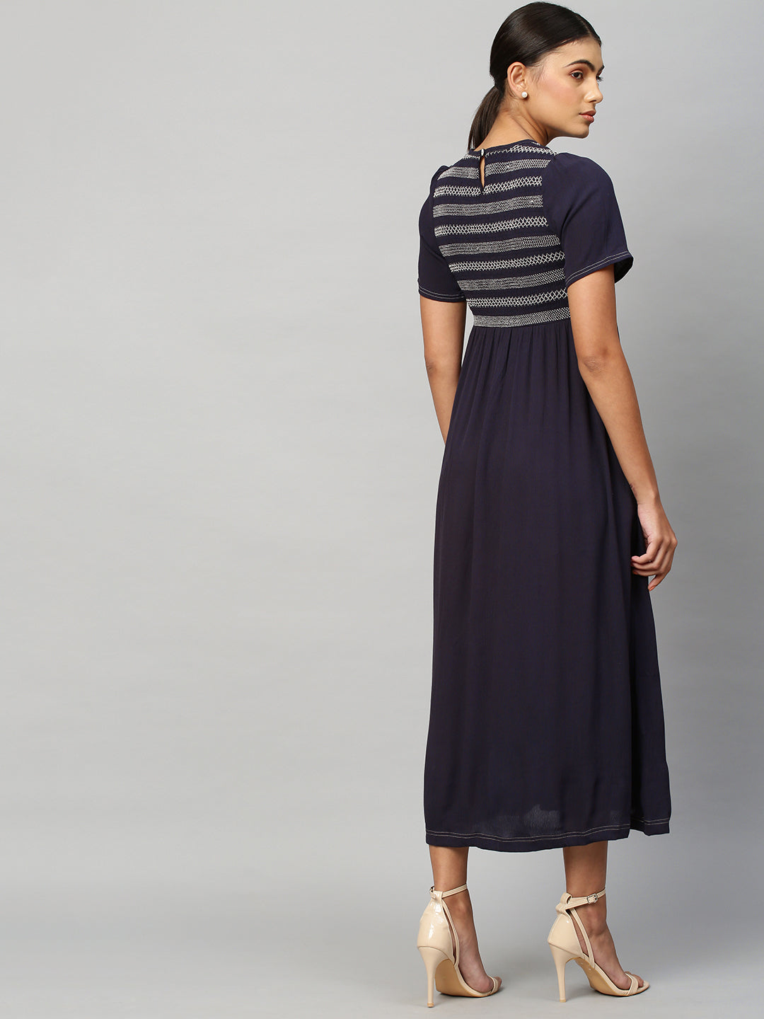 Crinkle Rayon Smocked Basque Dress