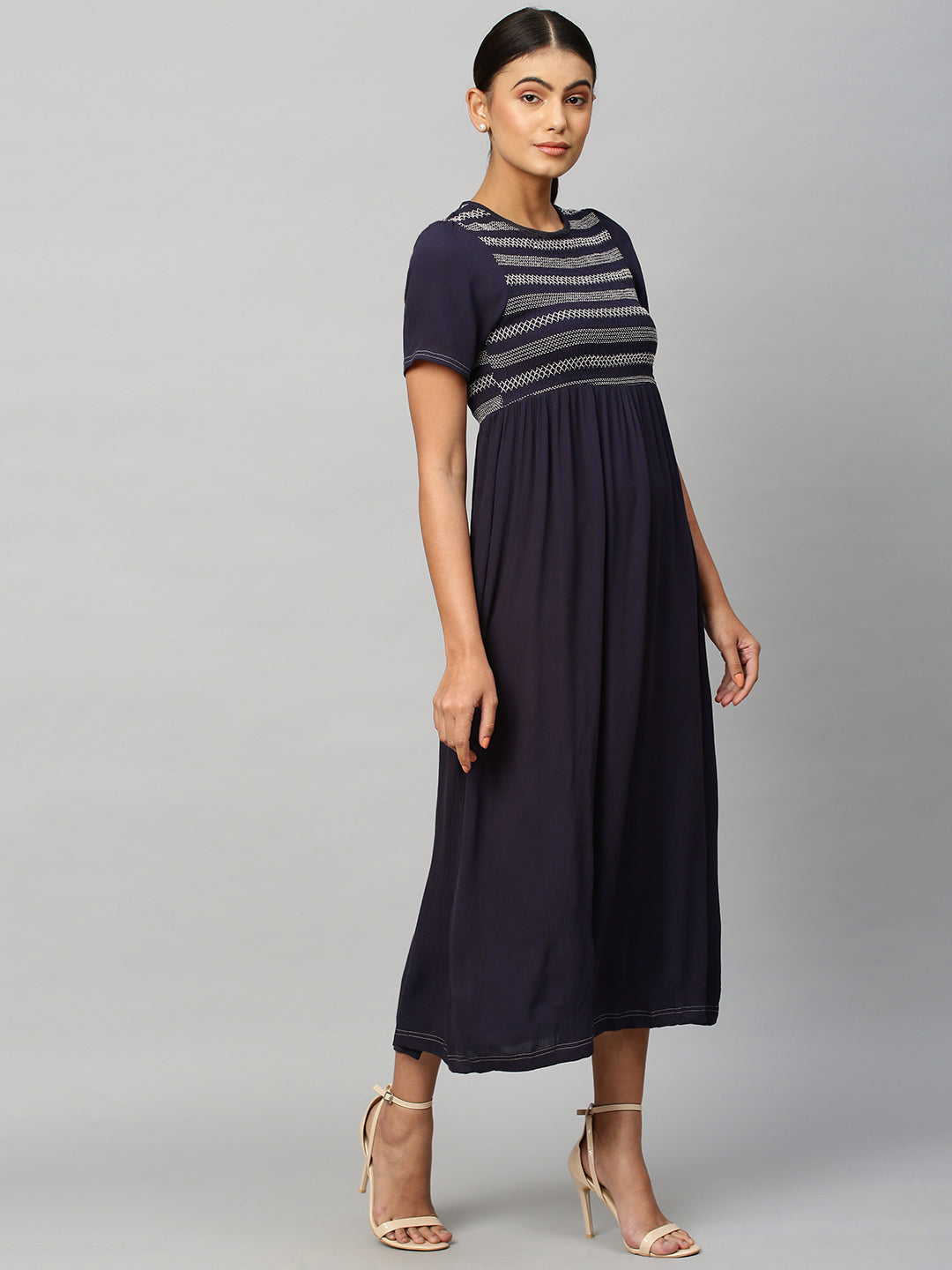 Crinkle Rayon Smocked Basque Dress