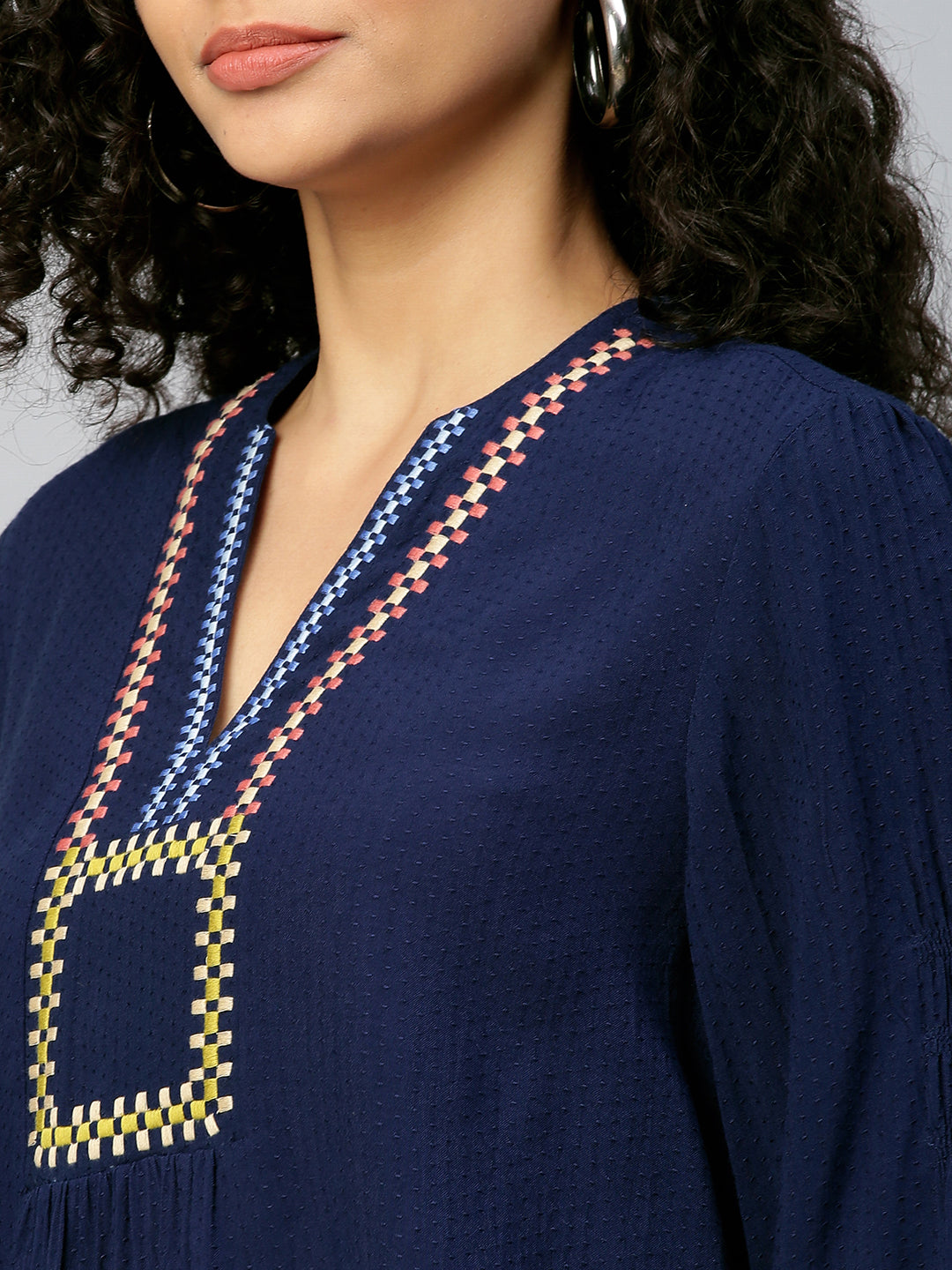 Rayon Dobby Embroidered Tunic Top