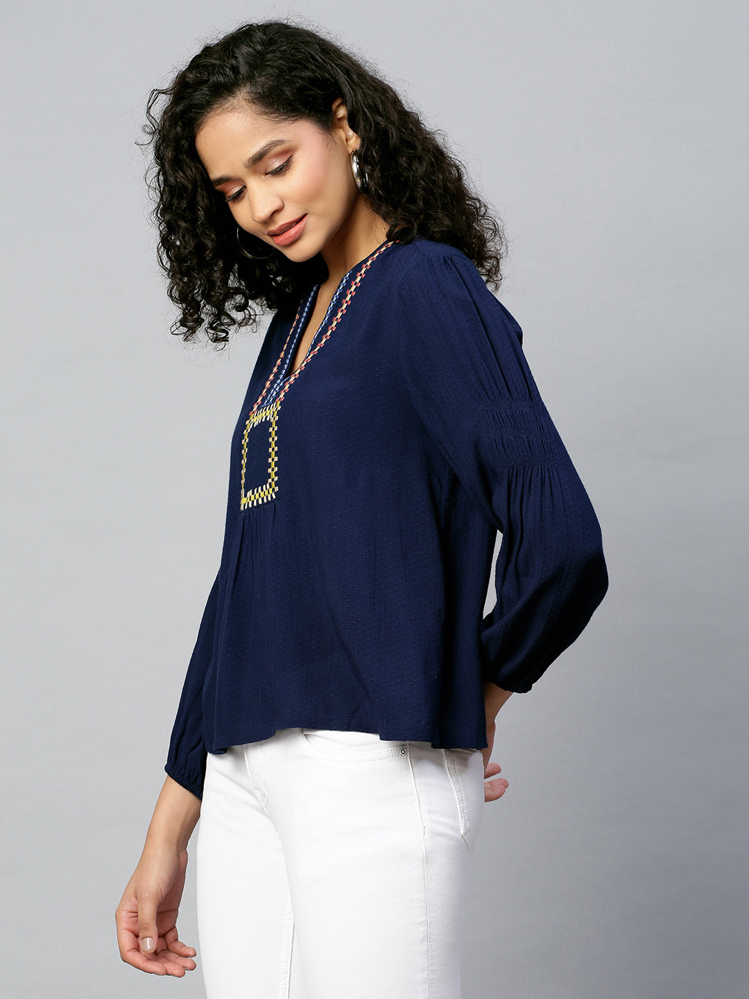Rayon Dobby Embroidered Tunic Top
