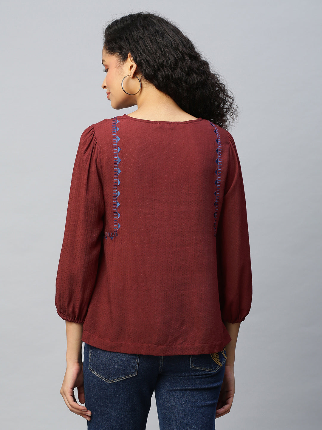 Rayon Dobby Embroidered Tunic Top