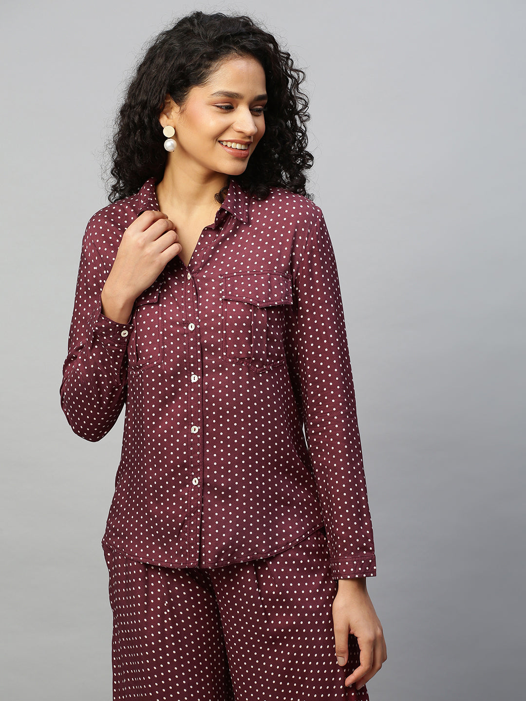 Rayon Dot Print Slim Fit Shirt