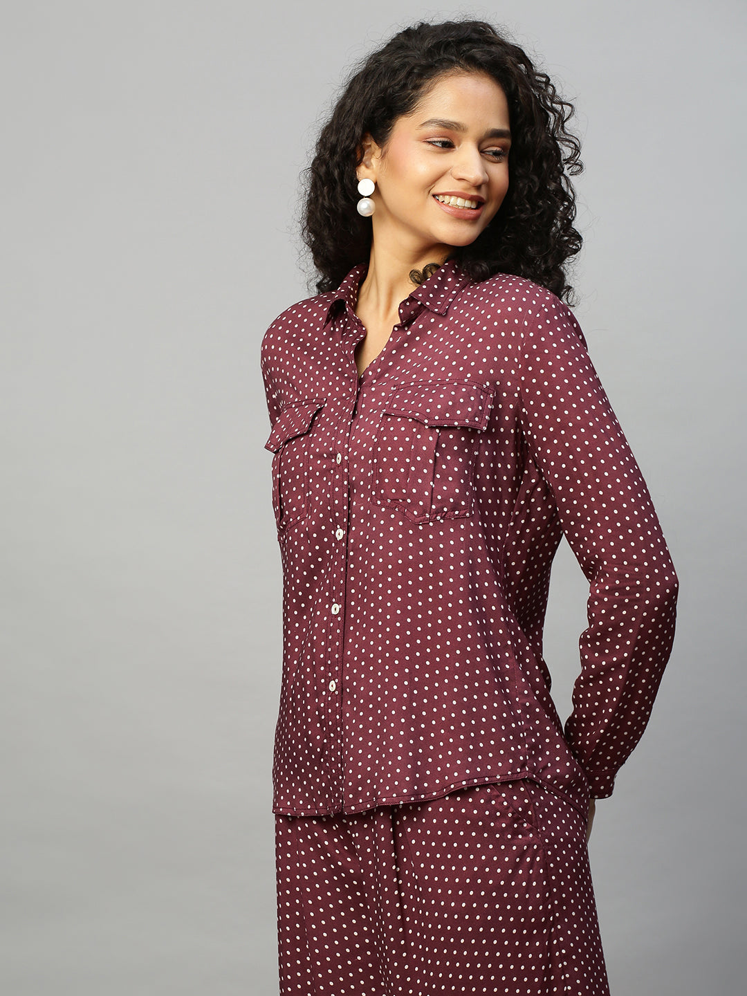 Rayon Dot Print Slim Fit Shirt