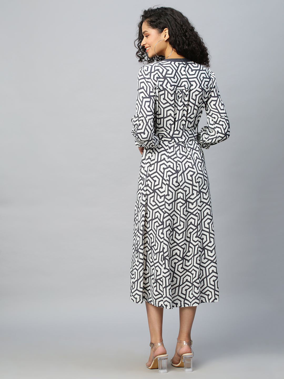 Viscose Crepe Graphic Printed Shirt Dress