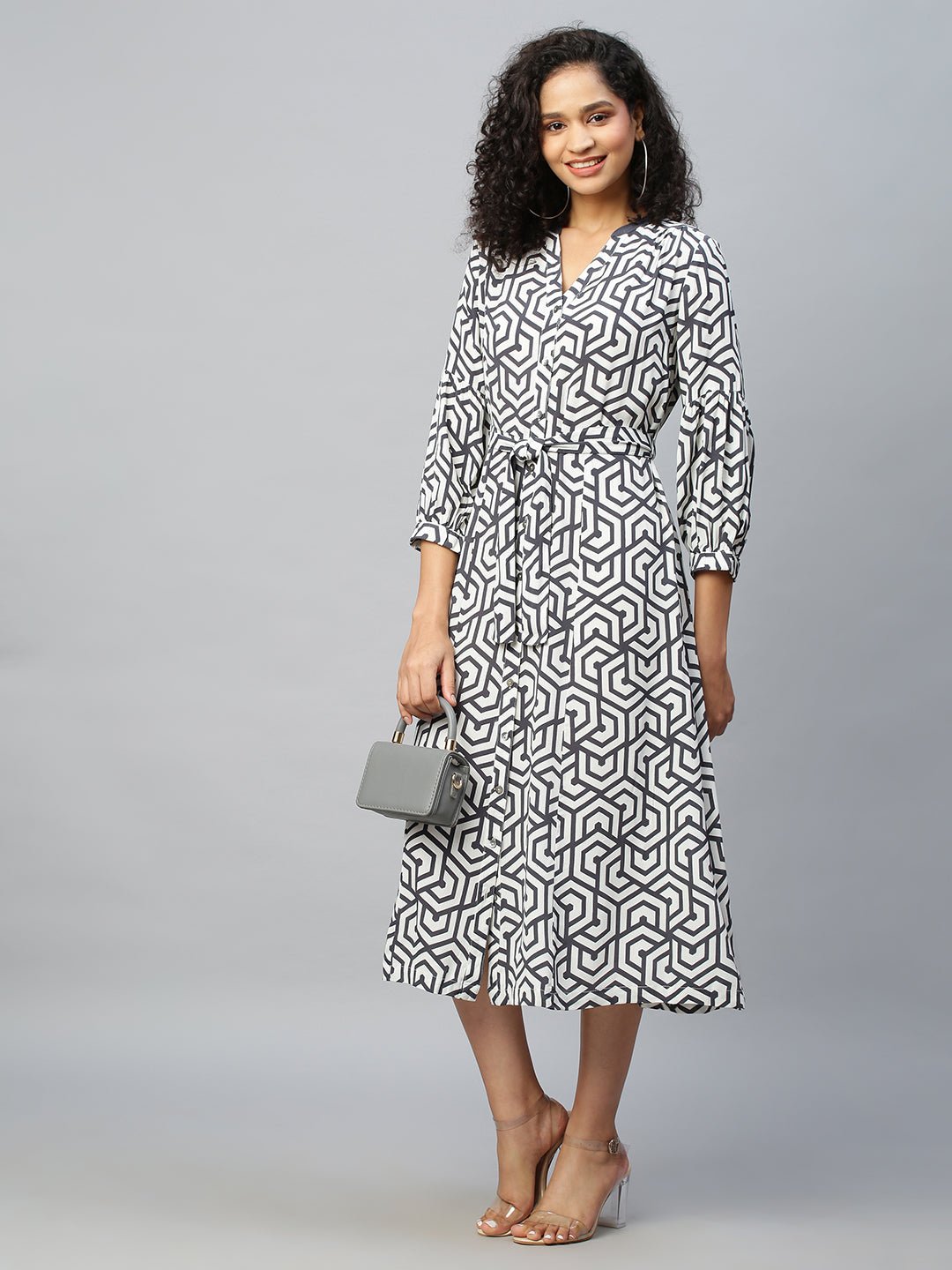 Viscose Crepe Graphic Printed Shirt Dress