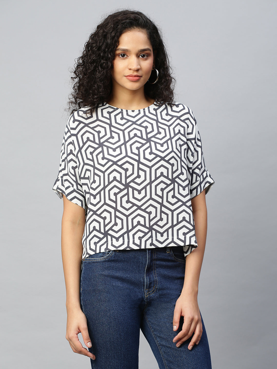 Viscose Crepe Drop Shoulder Cropped Box Top