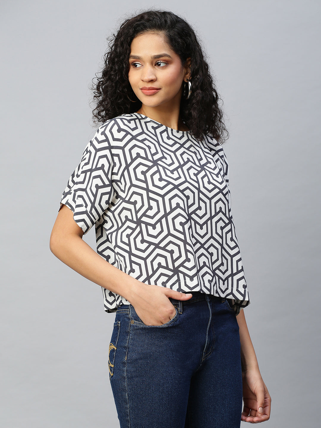 Viscose Crepe Drop Shoulder Cropped Box Top