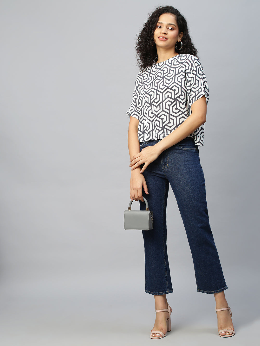 Viscose Crepe Drop Shoulder Cropped Box Top