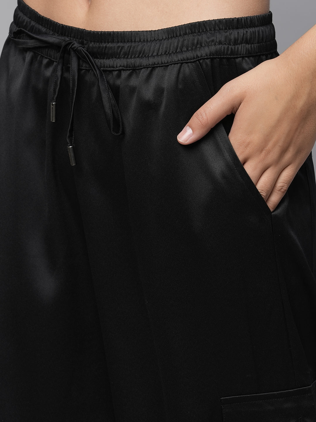 Sequin Embroidered Tee & Satin Cargo Lounge Pant Set