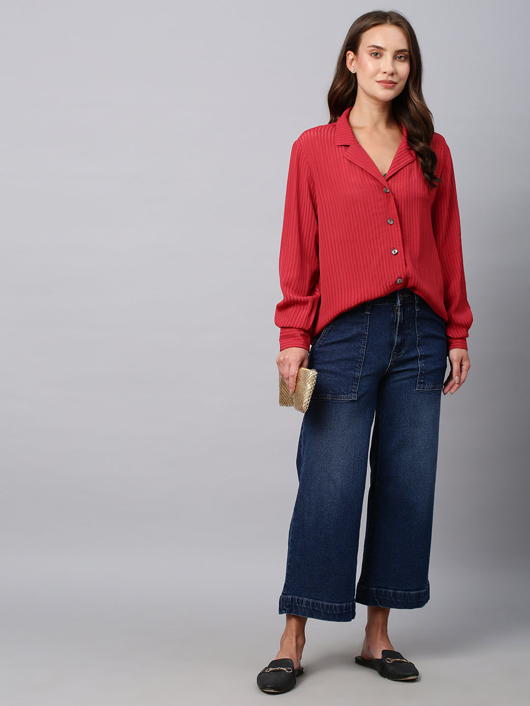 Rayon Dobby Lapel Collar Straight Fit Shirt