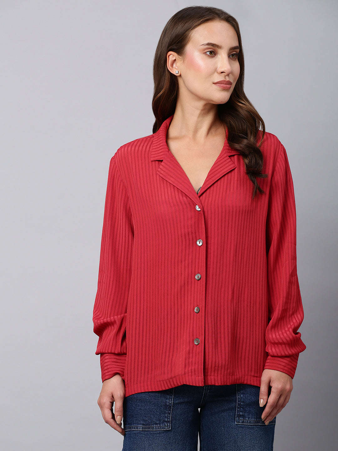 Rayon Dobby Lapel Collar Straight Fit Shirt