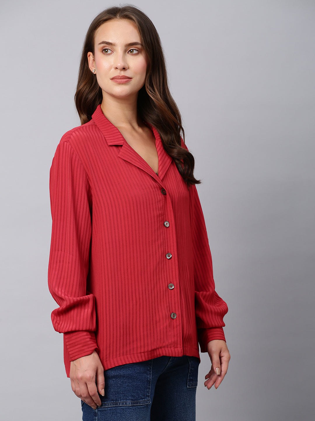 Rayon Dobby Lapel Collar Straight Fit Shirt