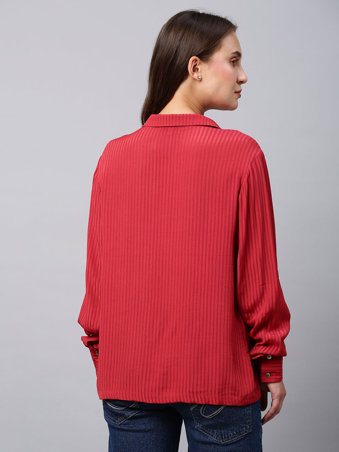 Rayon Dobby Lapel Collar Straight Fit Shirt