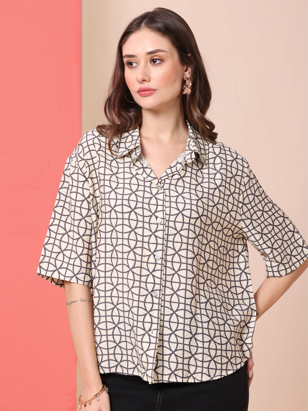 CHKRA PRINTED CRUSHED VISCOSE POLYAMIDE FLUID SHIRT