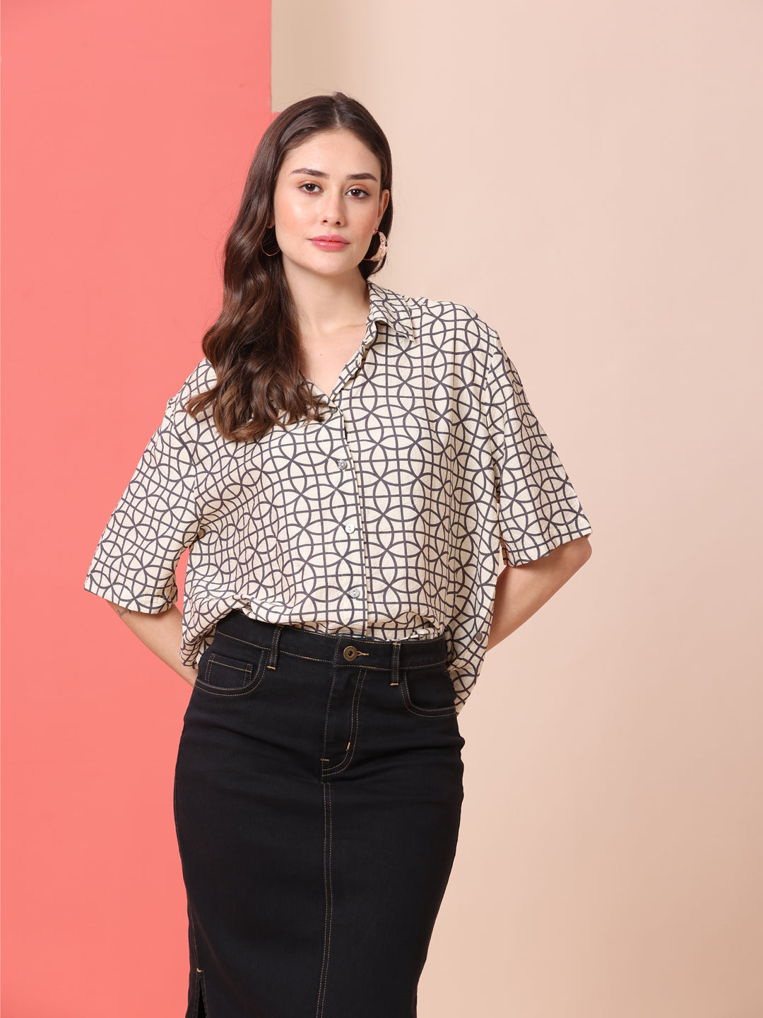 CHKRA PRINTED CRUSHED VISCOSE POLYAMIDE FLUID SHIRT