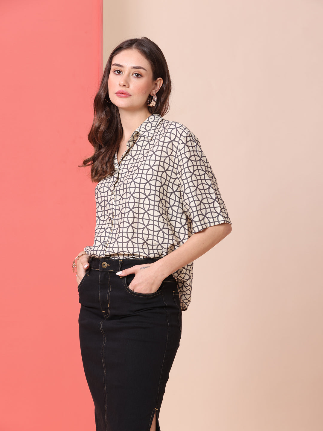 CHKRA PRINTED CRUSHED VISCOSE POLYAMIDE FLUID SHIRT