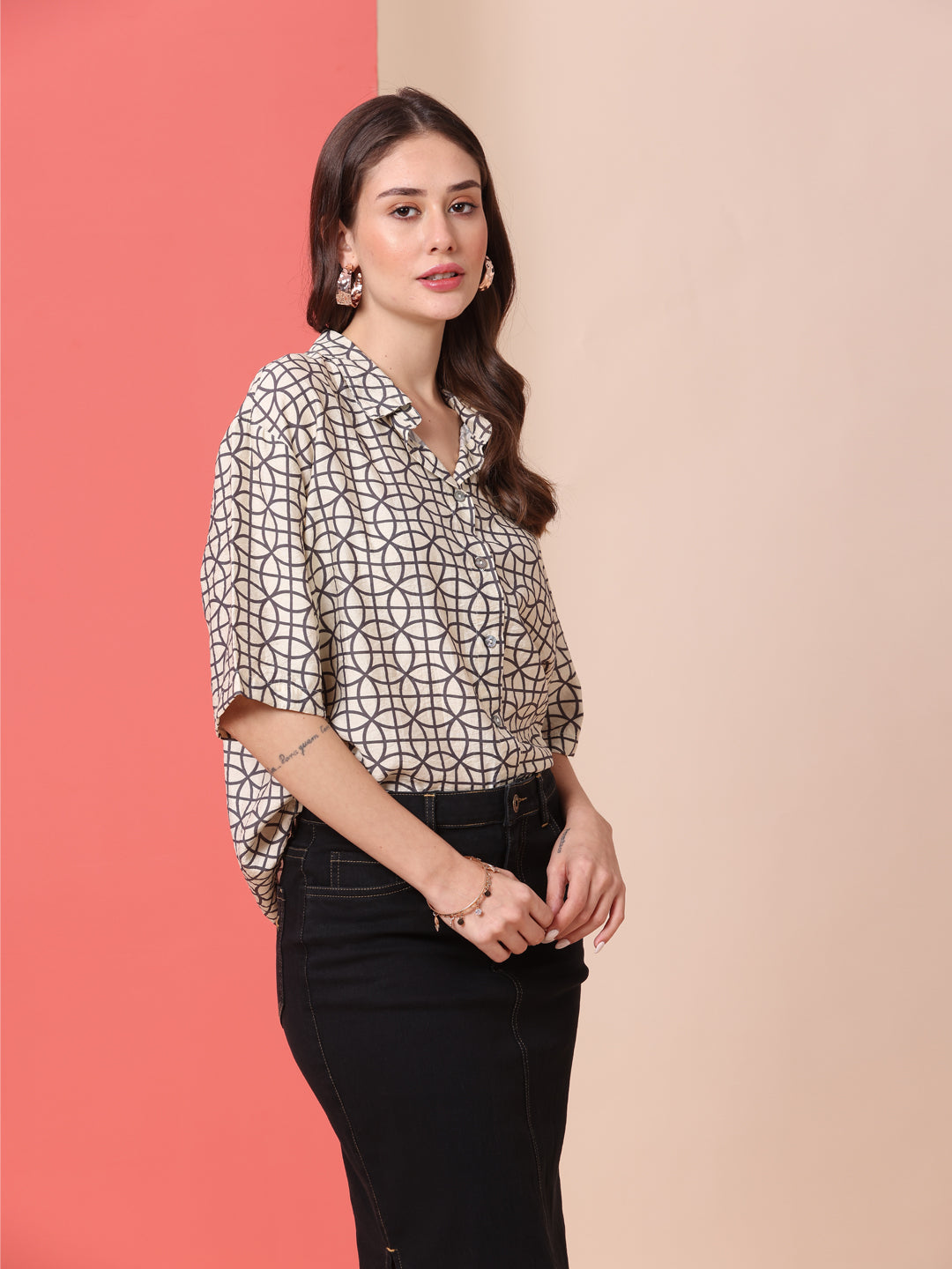 CHKRA PRINTED CRUSHED VISCOSE POLYAMIDE FLUID SHIRT