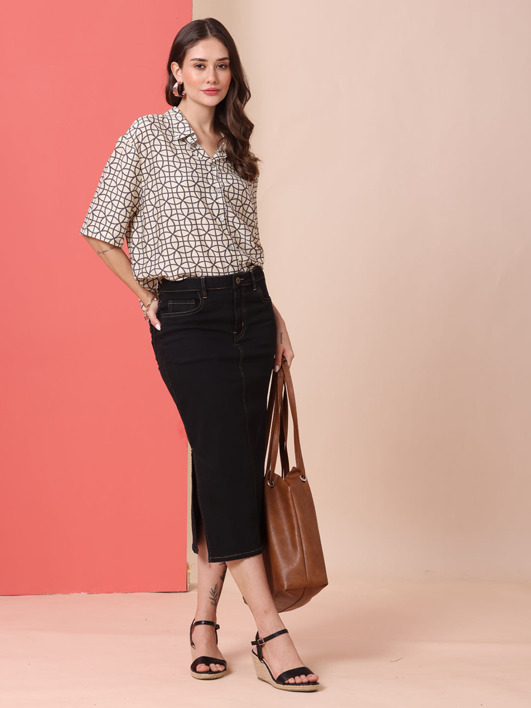 CHKRA PRINTED CRUSHED VISCOSE POLYAMIDE FLUID SHIRT