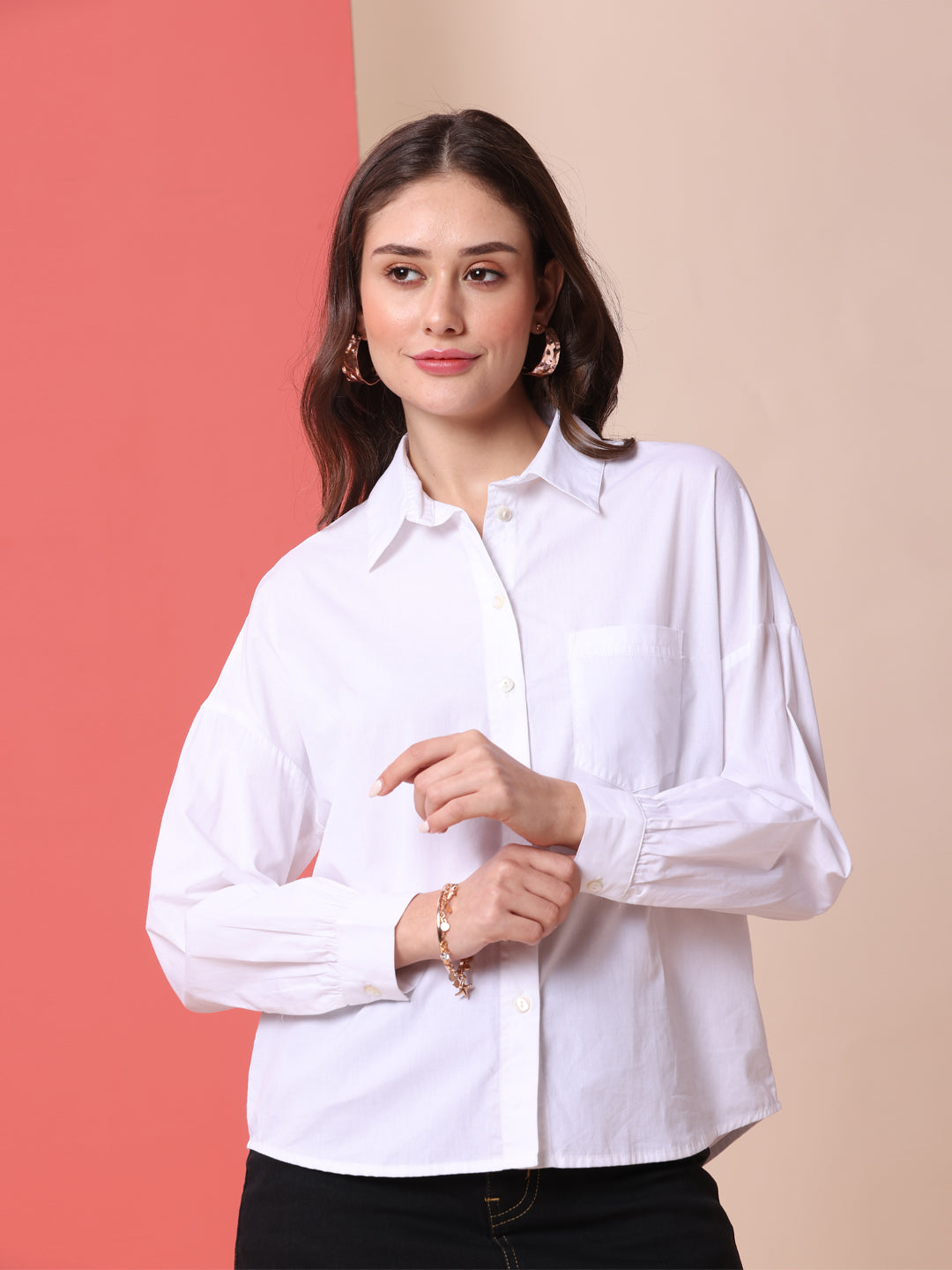 POPLIN DROP SHOULDER LOOSE FIT SHIRT