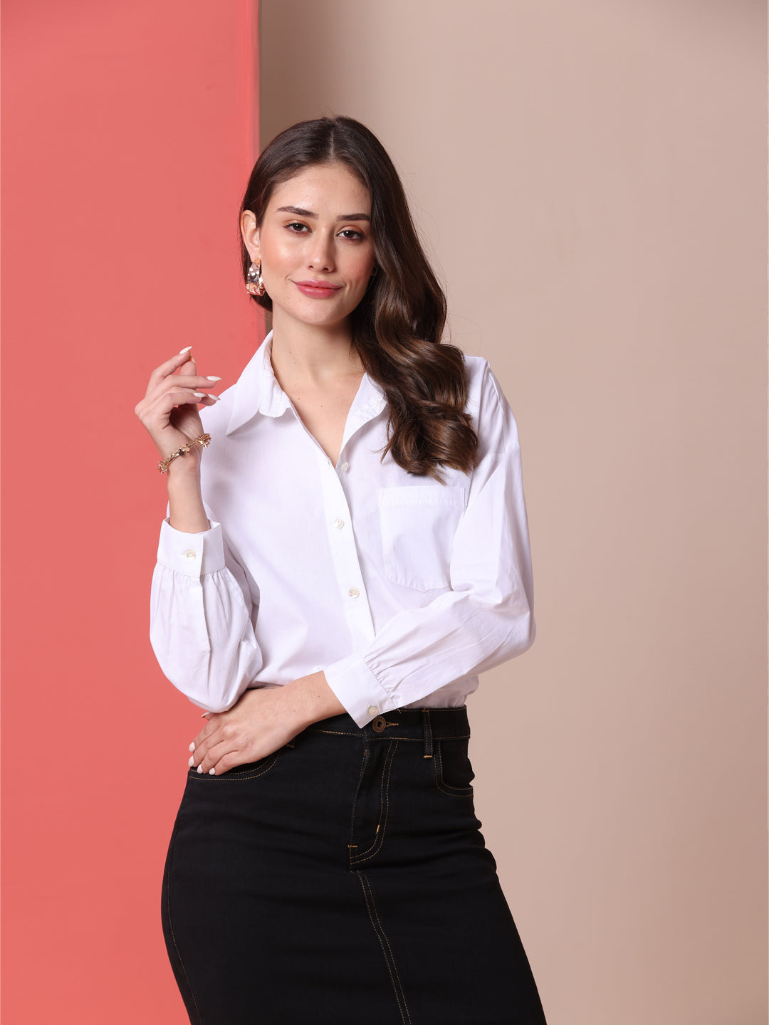 POPLIN DROP SHOULDER LOOSE FIT SHIRT