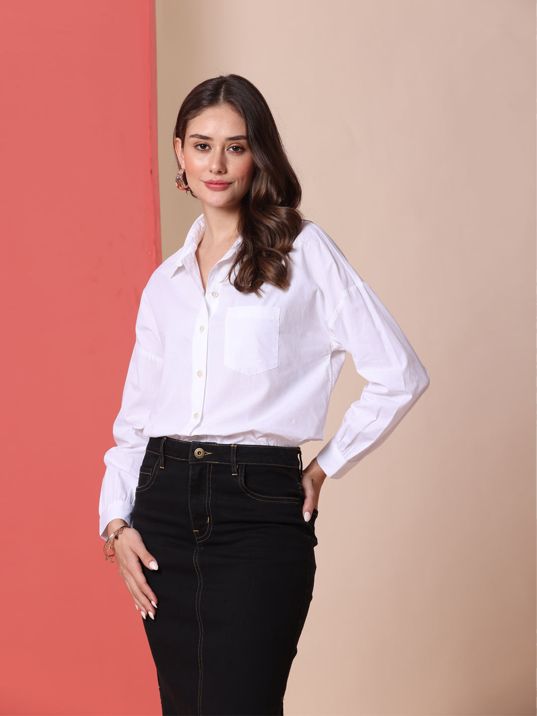 POPLIN DROP SHOULDER LOOSE FIT SHIRT