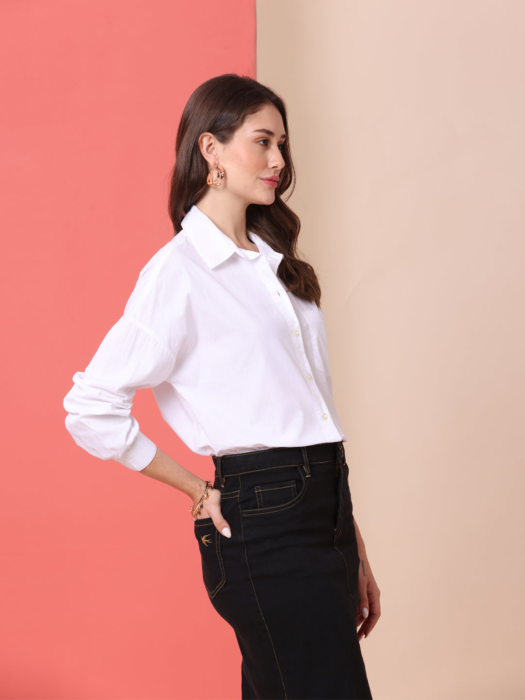 POPLIN DROP SHOULDER LOOSE FIT SHIRT