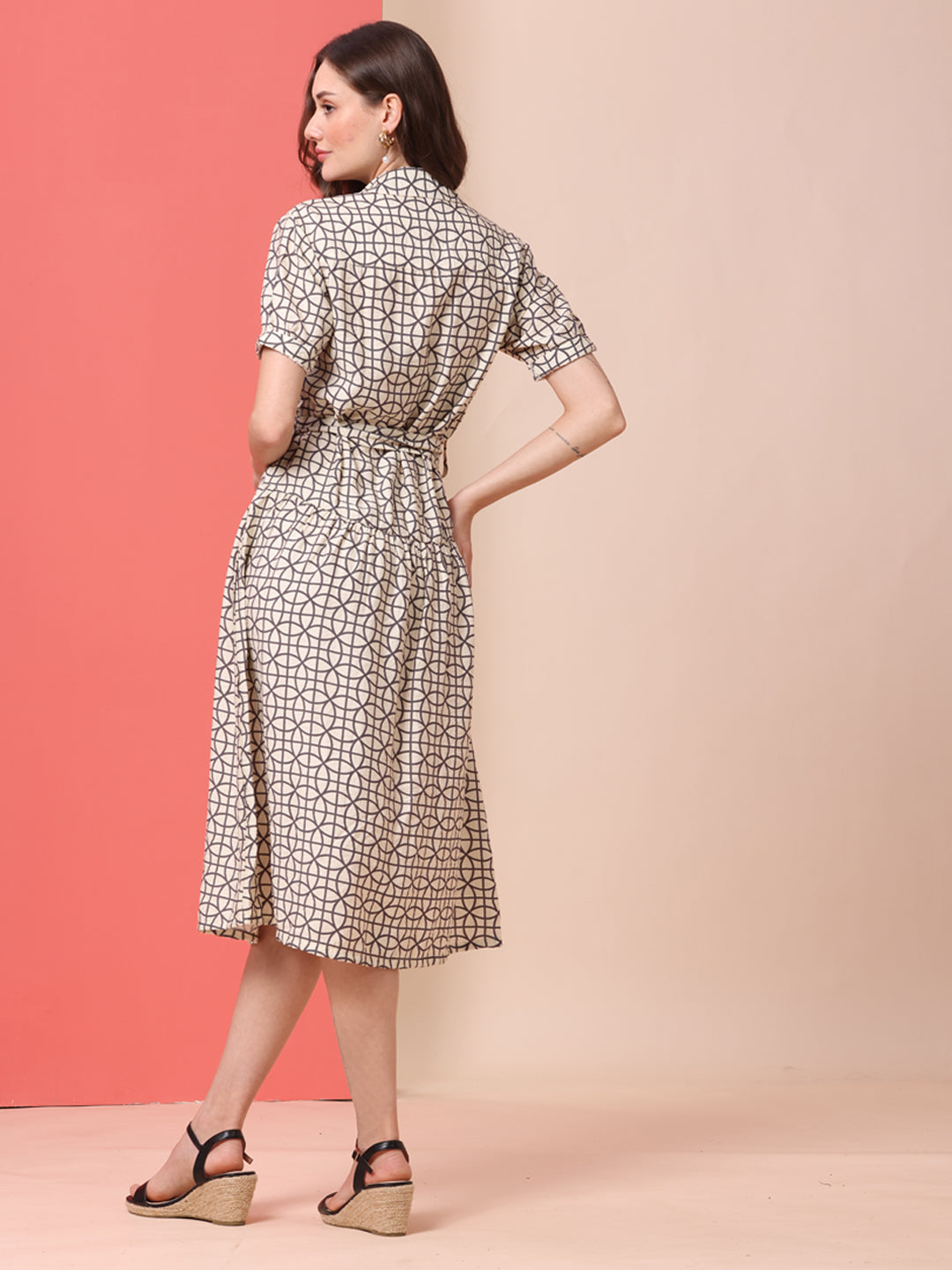 HAMMERED SATIN TIERED SHIRT DRESS