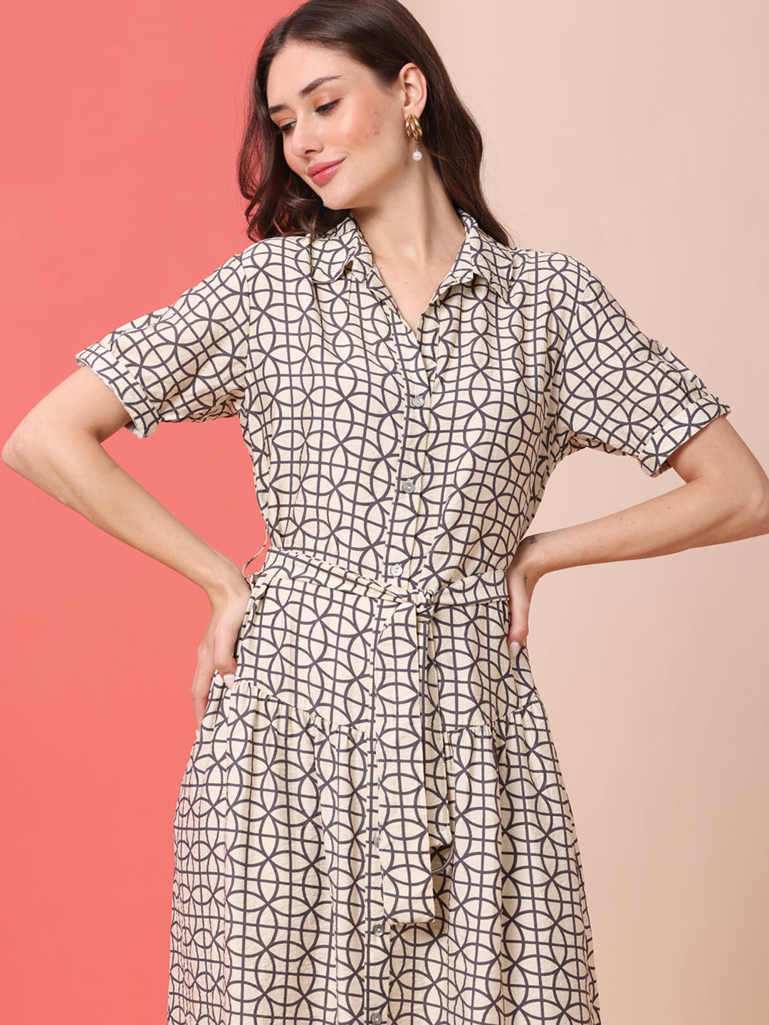 HAMMERED SATIN TIERED SHIRT DRESS