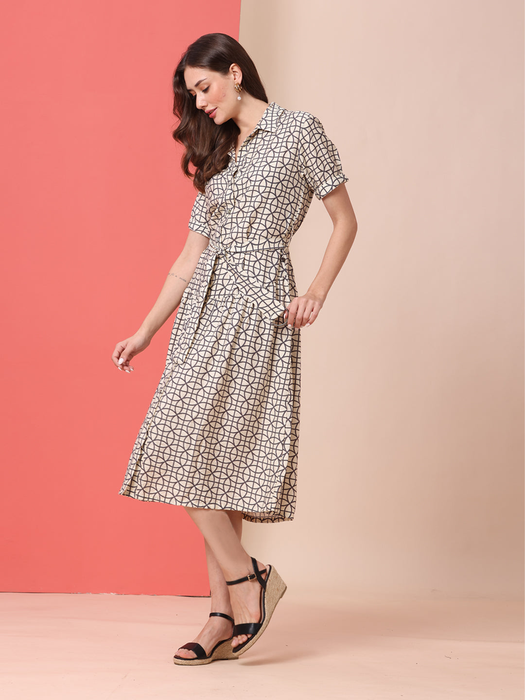 HAMMERED SATIN TIERED SHIRT DRESS