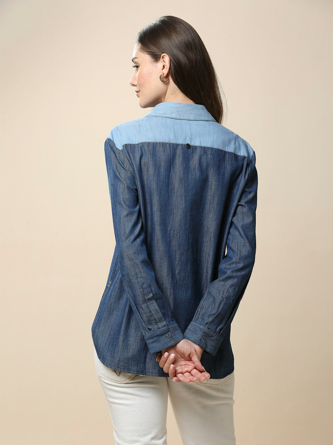LIGHT WEIGHT DENIM COLOR BLOCKED SHIRT