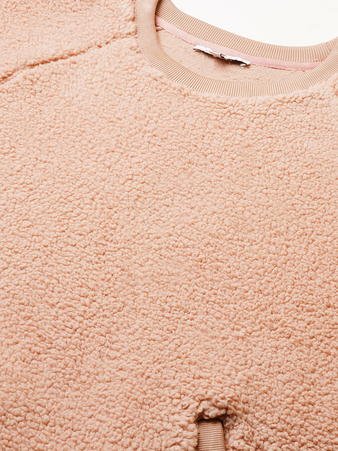 Raglan Sleeve Sherpa Sweatshirt With Ribbed Detailing