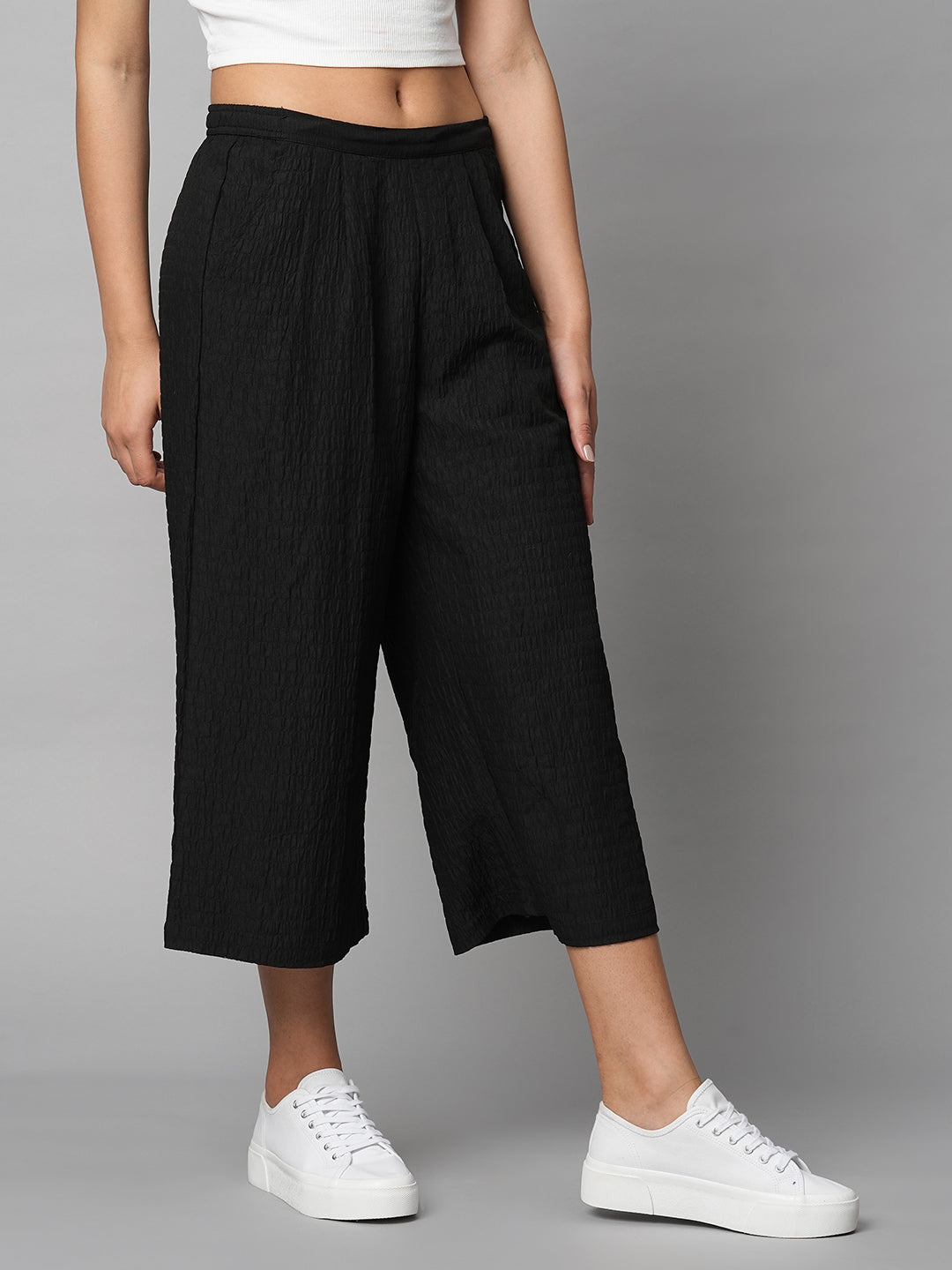 Textured Poly Slip On Cropped Cullotes