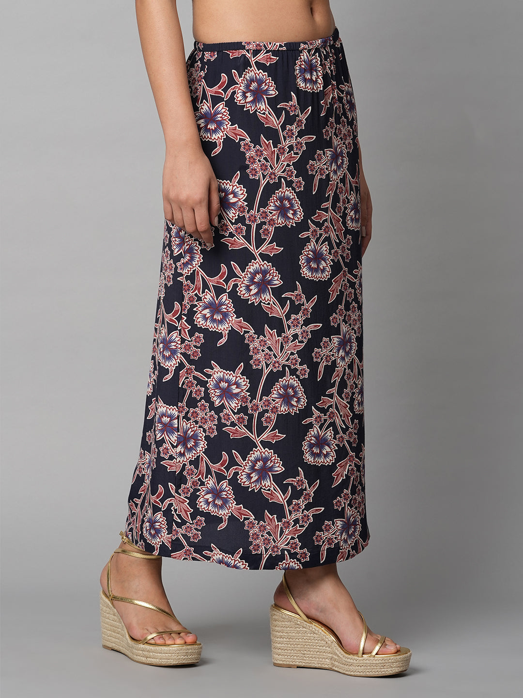 Printed Viscose Slip On Skirt W/ Side Slit